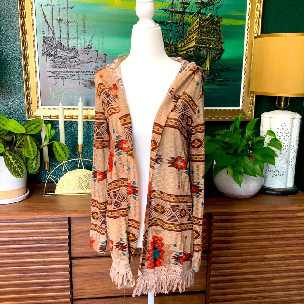 Socialite knit hooded fringe cardigan